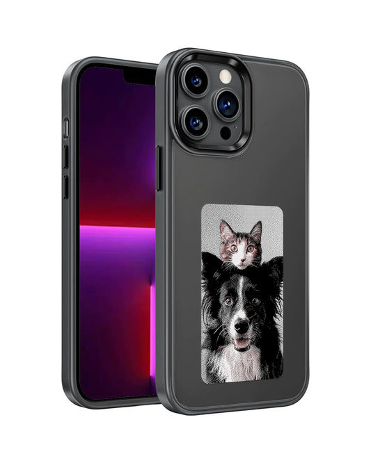 Capa para Celular InkPlay com Tela E-Ink, Capa Inteligente com Exibição de Foto NFC Sem Fio, Capa Protetora Personalizável, Capa Resistente à Queda e à Água Compatível com iPhone 13 Pro Max, Preta